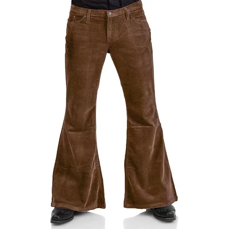 Pantalon évasé Vintage pour hommes, coupe cintrée, en velours côtelé, Streetwear, couleur unie, rétro, taille haute, bas de cloche, vêtements masculins, automne