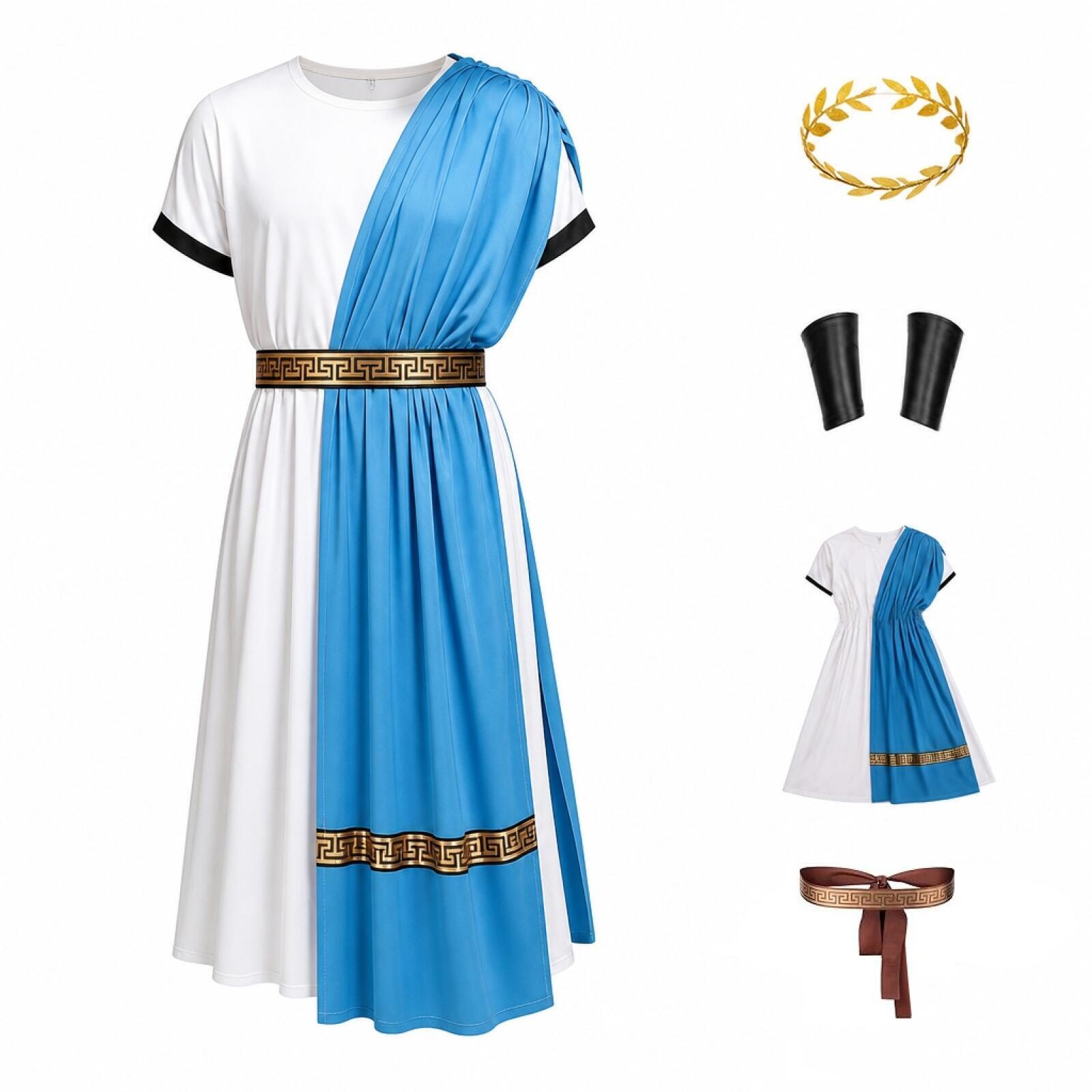Costume de Toga pour Femmes et Hommes Adultes, Robe Romaine, Costume de Dieu Grec, Costume de Cosplay d'Halloween, Ensemble d'Accessoires