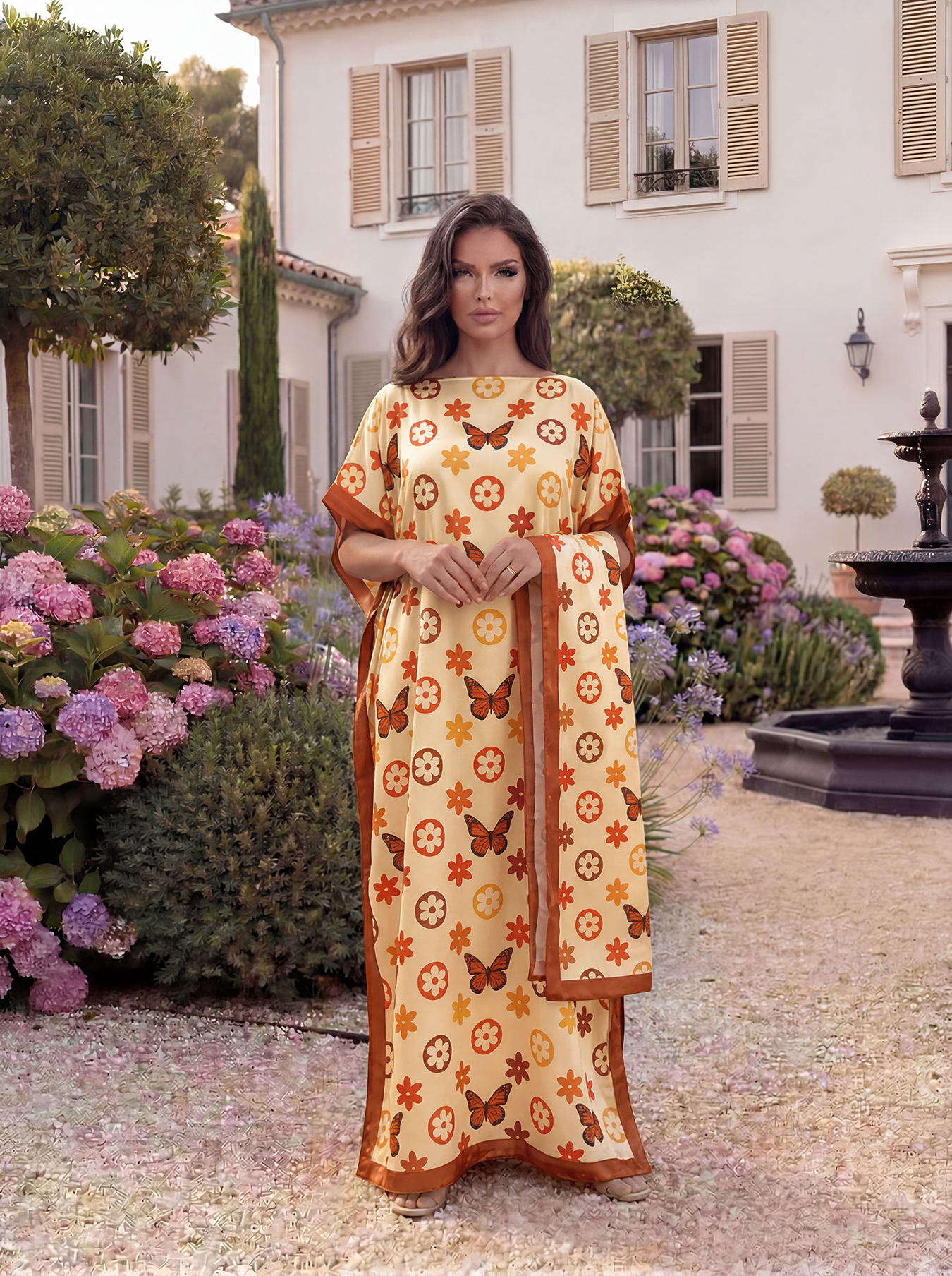Abaya à imprimé floral de Dubaï avec foulard, kaftan maxi ample à col bateau et manches chauve-souris pour femmes musulmanes africaines