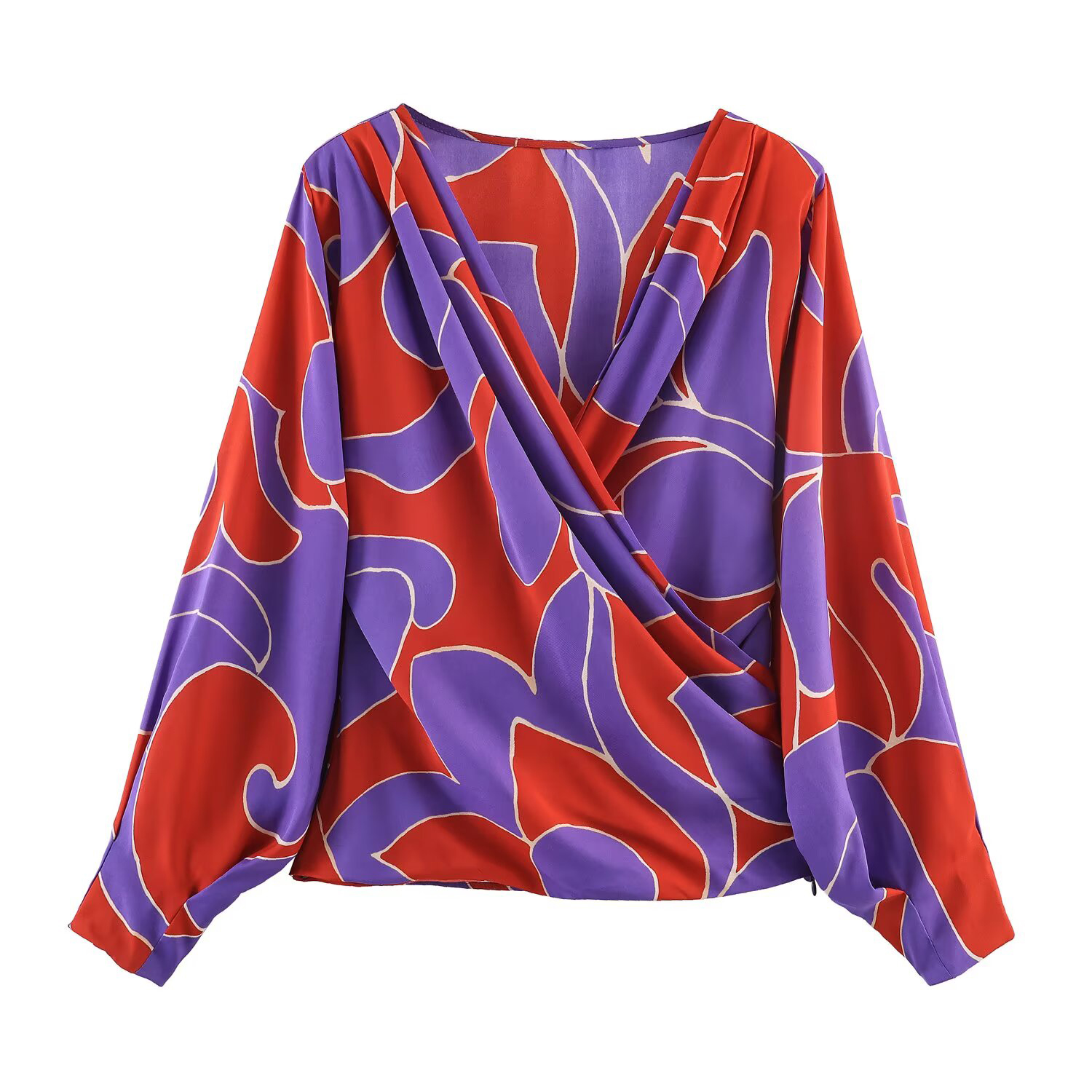 Nouvelle tenue de printemps 2026 pour femmes, style européen et américain, chemise à épaulettes rembourrées en soie imprimée, personnalisée et simple