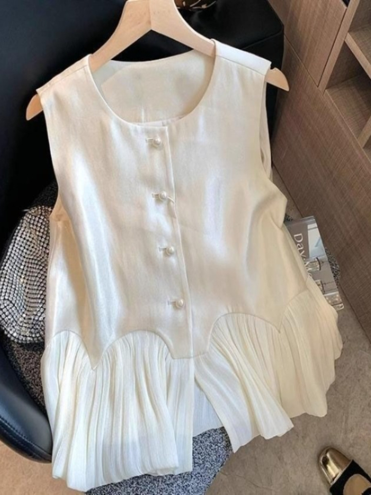 Vêtements Femme Été 2026 Débardeurs Sans Manches Patchwork Col Rond Style Vintage Coréen pour Femme