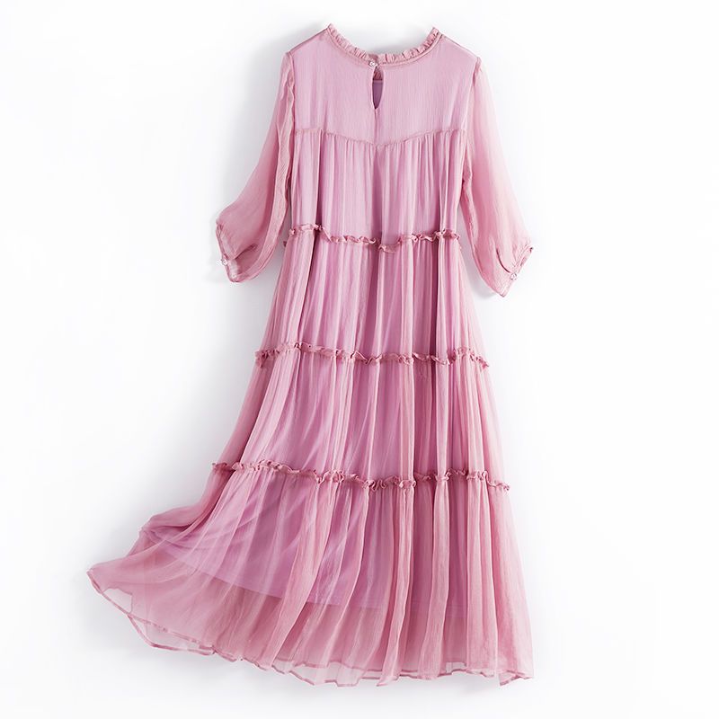 Robe longue d'été en mousseline pour femme, couleur unie, style bohème, nouvelle collection 2026, élégante et raffinée, idéale pour la plage