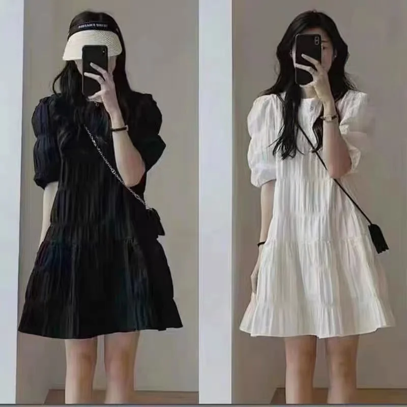 Robe plissée française tendance pour femmes 2026, robe décontractée ample à manches courtes, robe de plage d'été, robe de soirée, robes blanches, vêtements Y2k