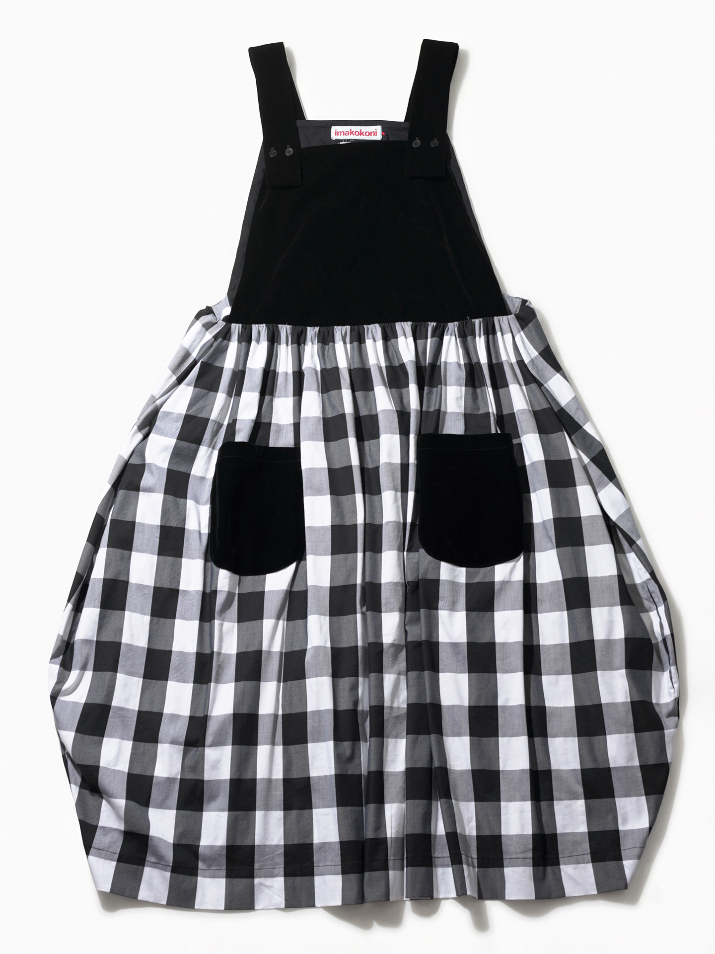 Robe ample en patchwork noir pour femmes, imakokoni, originale, style artistique d'été, à carreaux, décontractée, mi-longue, avec bretelles, 265576