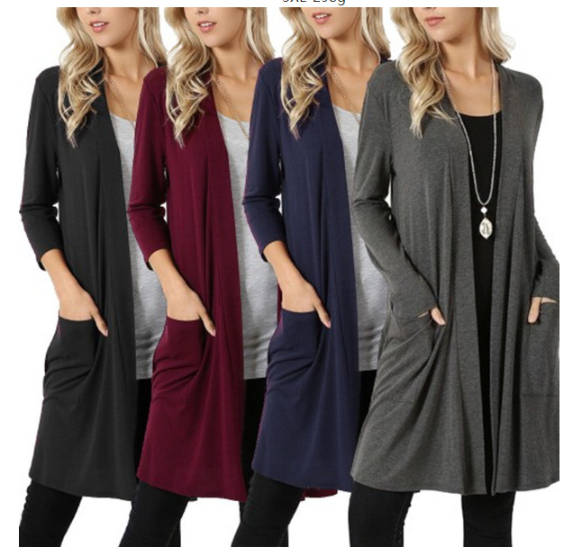 Pull à manches longues pour femme, cardigan moyen et long, simple et solide, VPN sion en Europe et en Amérique, nouveau, 2020