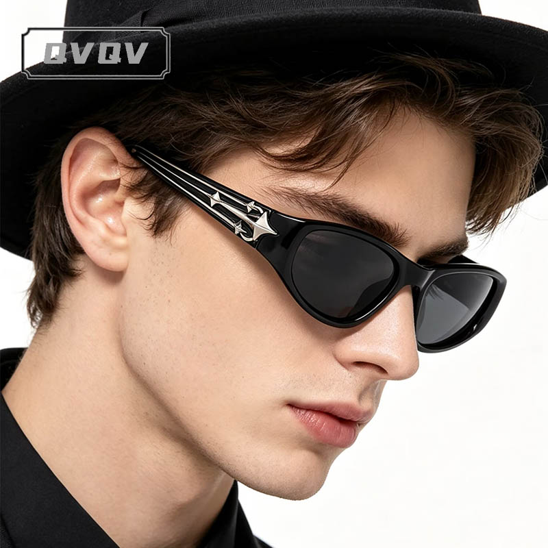 Lunettes de soleil QVQV pour femmes, protection UV, tendance mode, style punk Y2K, verres rouges et bleus, lunettes de soleil cool