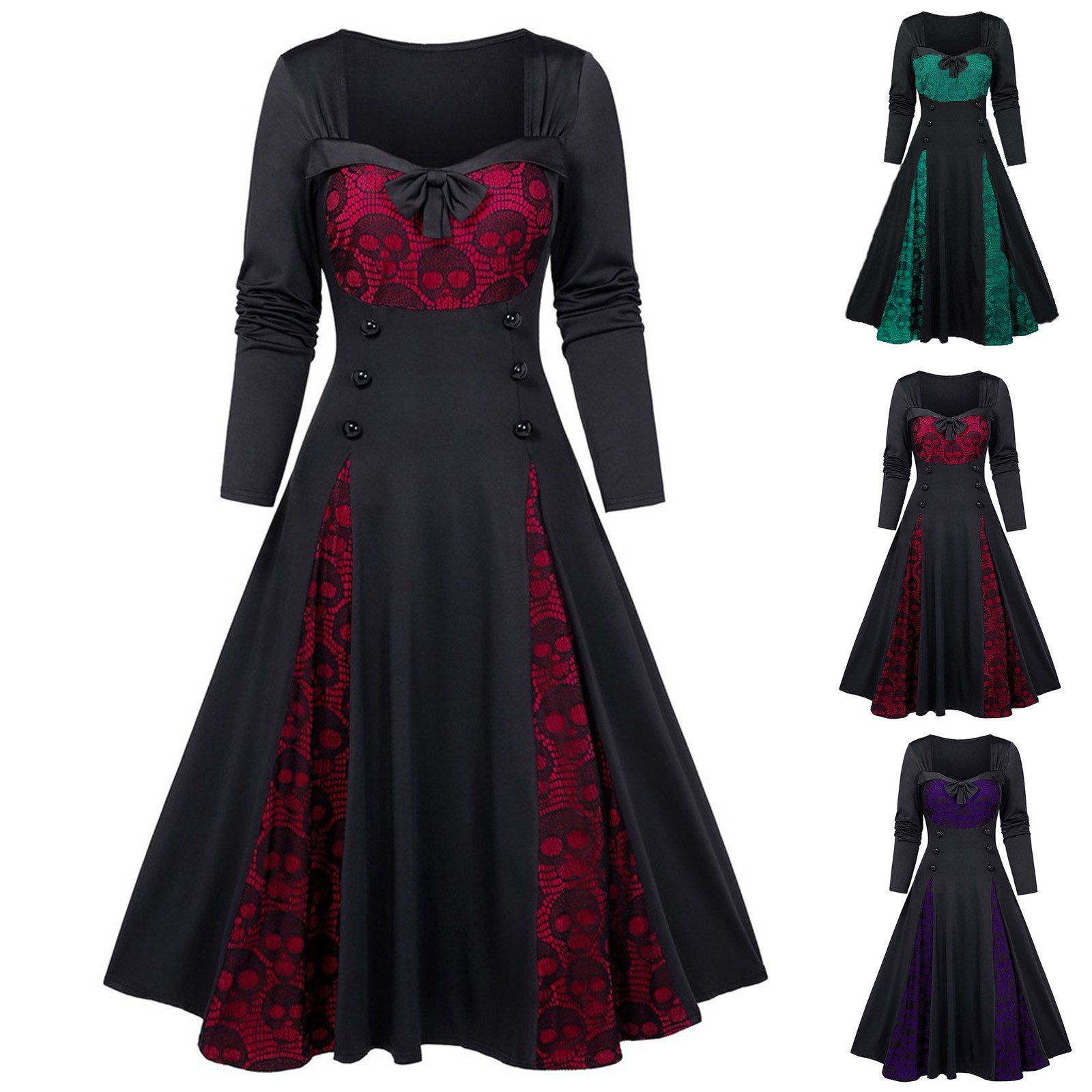 Robe Longue Gothique en Dentelle à Manches sulfpour Femme, Coupe Basse, Épissure, Style Court Punk Foncé, Taille Haute, lèvent, Ligne A, Maxi