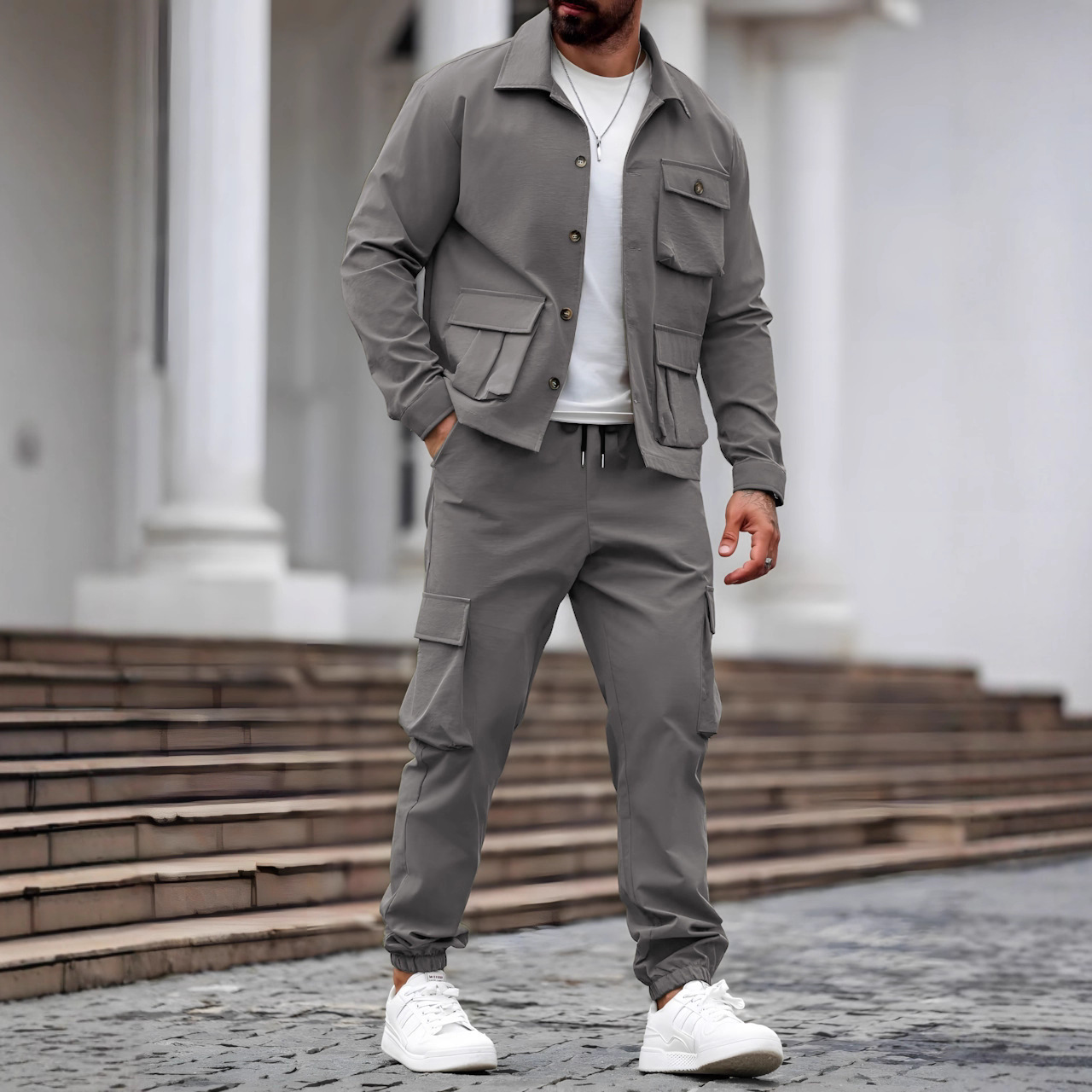Combinaison tactique militaire coupe-vent pour hommes, ensemble de sport de plein air décontracté, multi-poches, vêtements de travail robustes, deux pièces, printemps-automne