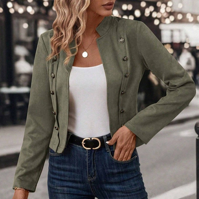 Veste Courte Tendance pour Femme – Manteau Élégant à Manches Bouffantes avec Double Boutonnage – Veste Noire pour Femme