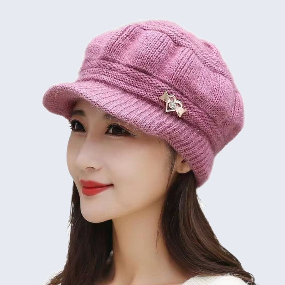 Chapeau en laine tricoté pour femmes, couleur unie, casquette coupe-vent, couvre-chef d'hiver pour personnes d'âge moyen