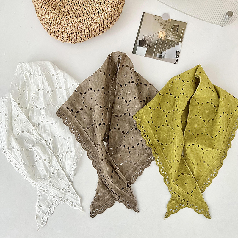 Écharpe rétro en dentelle, écharpe triangulaire à fleurs douces pour femmes, bandes de cheveux, mode fille, foulard doux, Style artistique, Photo de voyage