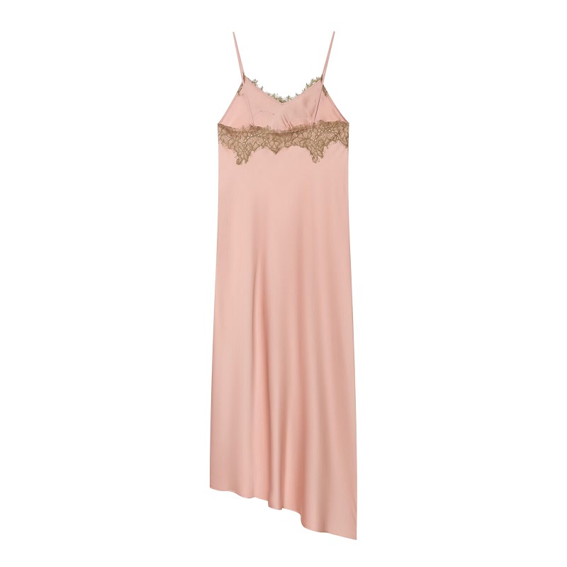 Robe midi en satin et dentelle pour femme, asymétrique, longue, sexy, dos nu, pour l'été, avec bretelles, pour les soirées