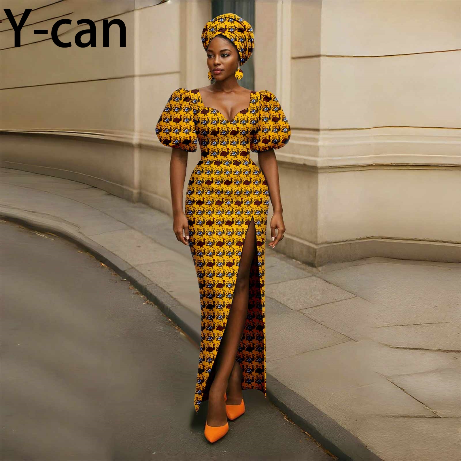 Robes africaines pour femmes, Sexy, mode, manches bouffantes, robe fendue avec foulard, boucles d'oreilles, Style africain, fête de mariage, 2525158