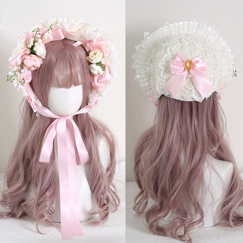 Chapeau de paille à fleurs en dentelle victorienne vintage, bonnet Lolita pour fille, bonnet à volants, à lacets, réglable