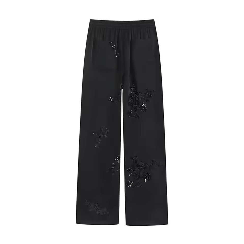 Ensemble chemise et pantalon brodés pour femmes, ensemble 2 pièces, haut et pantalon en Satin à paillettes, nouvelle collection printemps été 2025