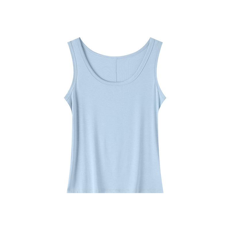 Débardeur Femme Col U en Mélange Tencel et Laine, Coupe Slim, Sans Manches, Couleur Unie, pour Superposition, Camisole Basique d'Été