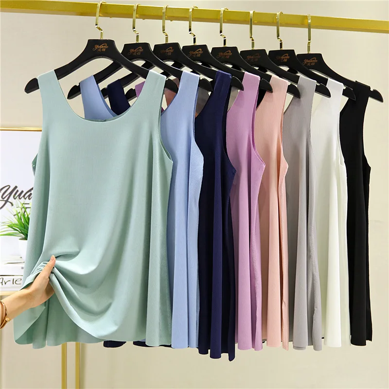 Camisole sans couture 2026 pour femmes, chemise basique ample, t-shirt sans manches en modal de soie, débardeur noir, vêtements de rue pour filles