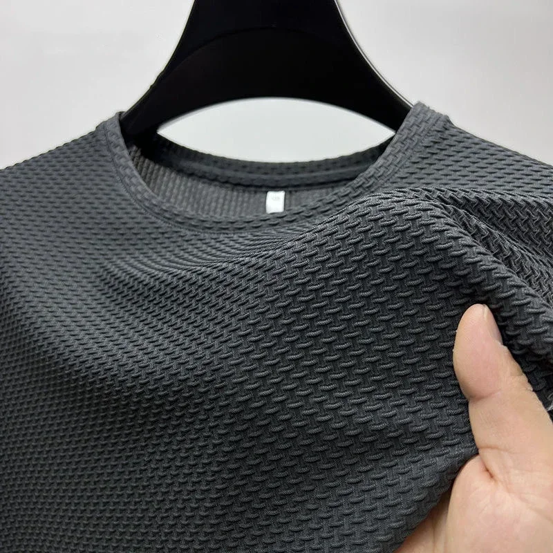 T-shirts d'été en soie glacée haut de gamme, couleur unie, haute qualité, à manches courtes, respirants, pour hommes, vêtements de marque, 6XL