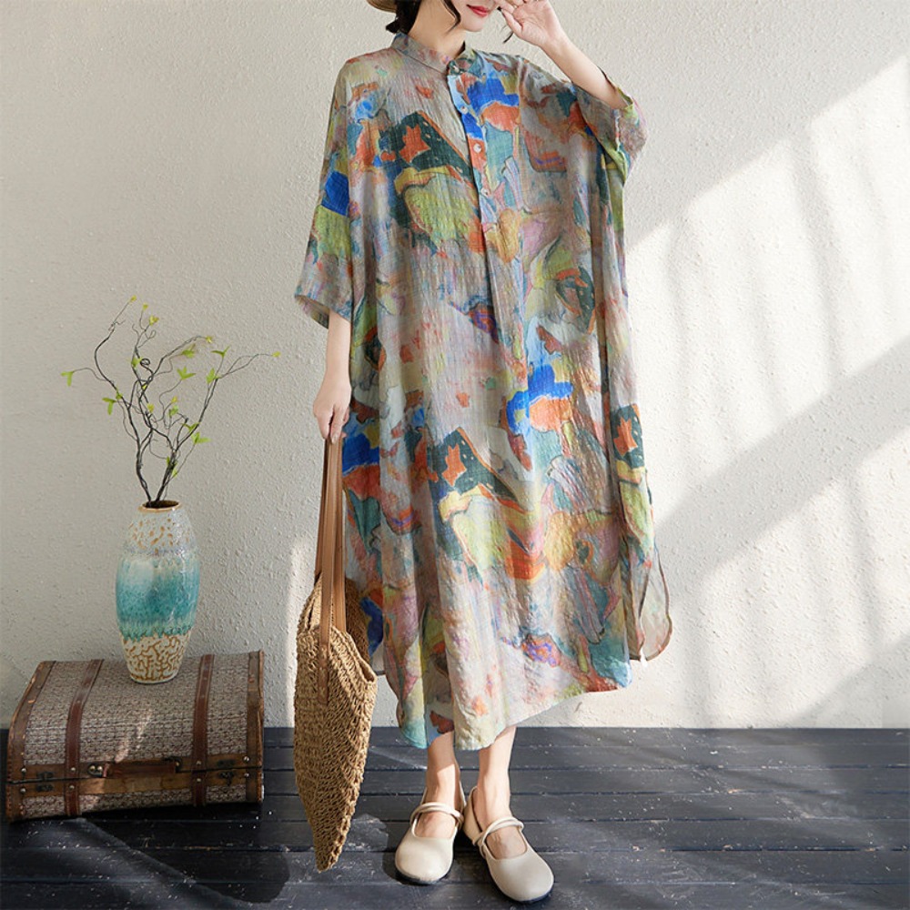 Robe d'été confortable en coton et lin pour femme, style bohème, décontractée, pour les vacances et la plage