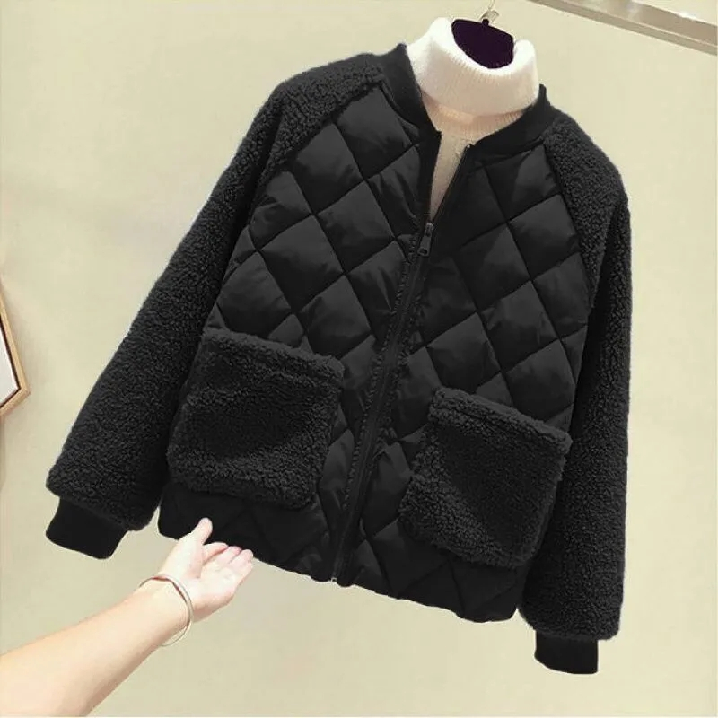 Parka d'hiver pour femmes, Imitation de poils d'agneau, manteau élégant et ample pour dames, mode épissage, veste courte et confortable, nouvelle collection 2025