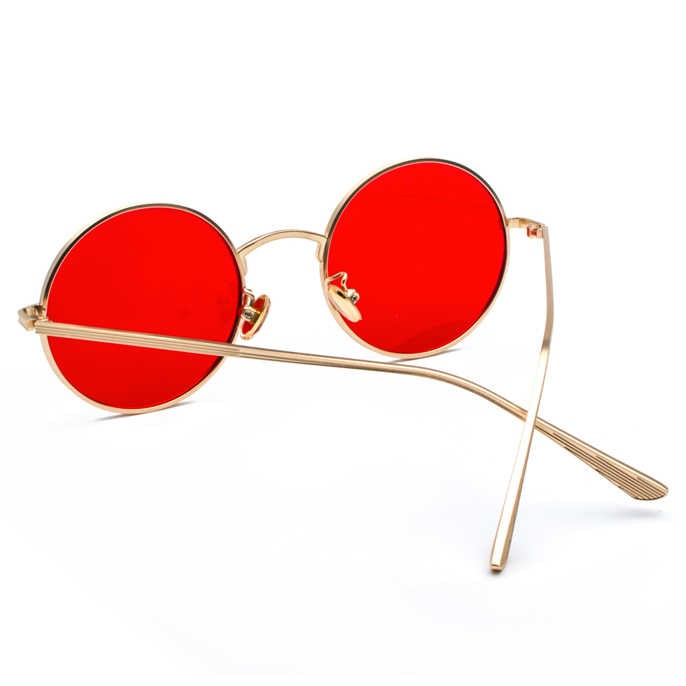 Peekaboo – lunettes de soleil rondes en métal doré pour hommes et femmes, style rétro, verres rouges, unisexe, jaune, rose, noir, été 2018