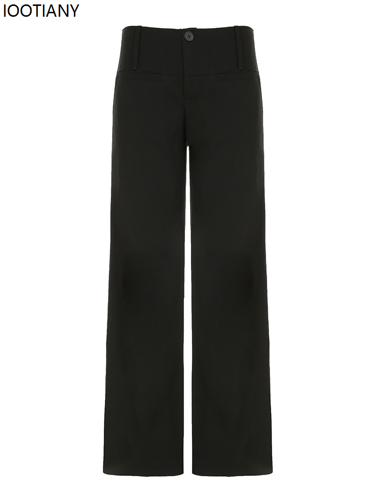 Pantalon de costume noir à jambes larges pour femmes, Style coréen, taille basse, décontracté, ample, mode de rue Y2k, pantalon basique polyvalent