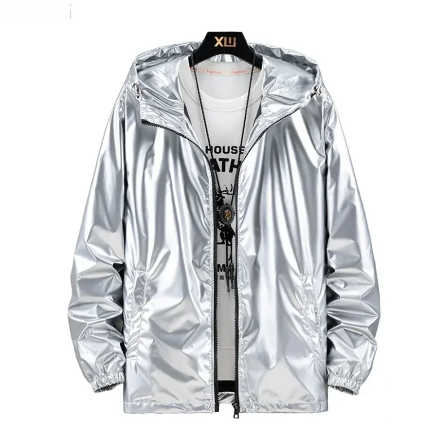 Vestes à capuche pour hommes, Surface brillante, randonnée, pêche, Sport de plein air, coupe-vent, manteaux de Style fin, tendance, vêtements pour hommes 7XL