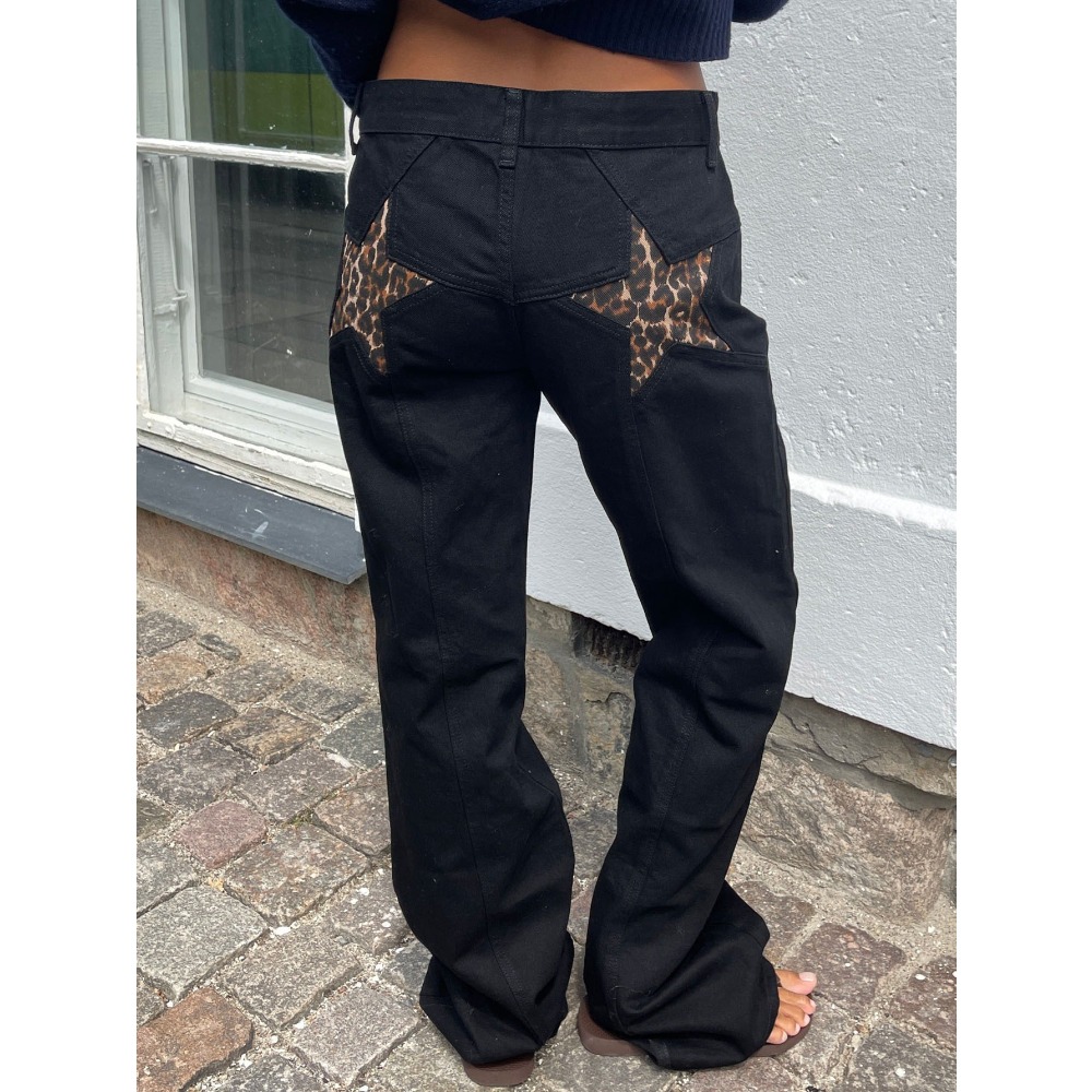Jeans pour femmes 2025, imprimé étoiles, pantalon droit, taille haute, délavé, poches, longueur au sol, streetwear, denim