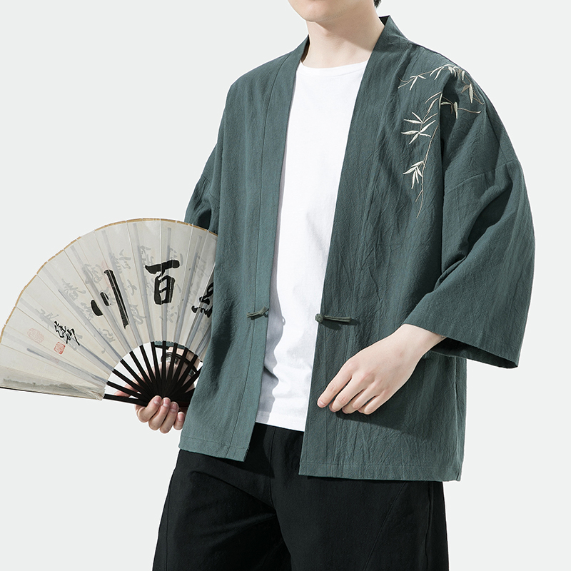 Kimono japonais brodé pour hommes, cardigan d'été, costume de samouraï, vêtements Bomboo, chemise kimono, manteau décontracté MiHaori, 2023