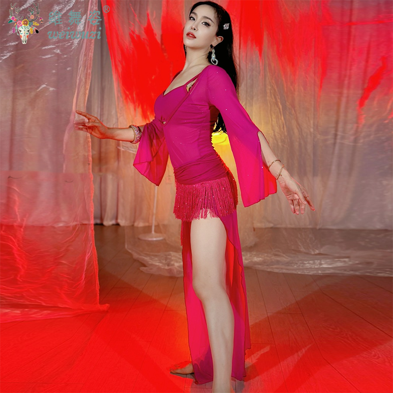 Costume de danse orientale pour femmes, robe sexy à sequins et franges, serviette de hanche, 4 pièces, tenue de performance pour danse orientale