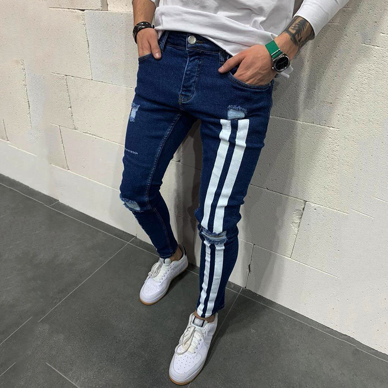 2025 hommes jean slim mode petite jambe crayon pantalon printemps haute rue décontracté élastique pantalon imprimé polyvalent jean mâle