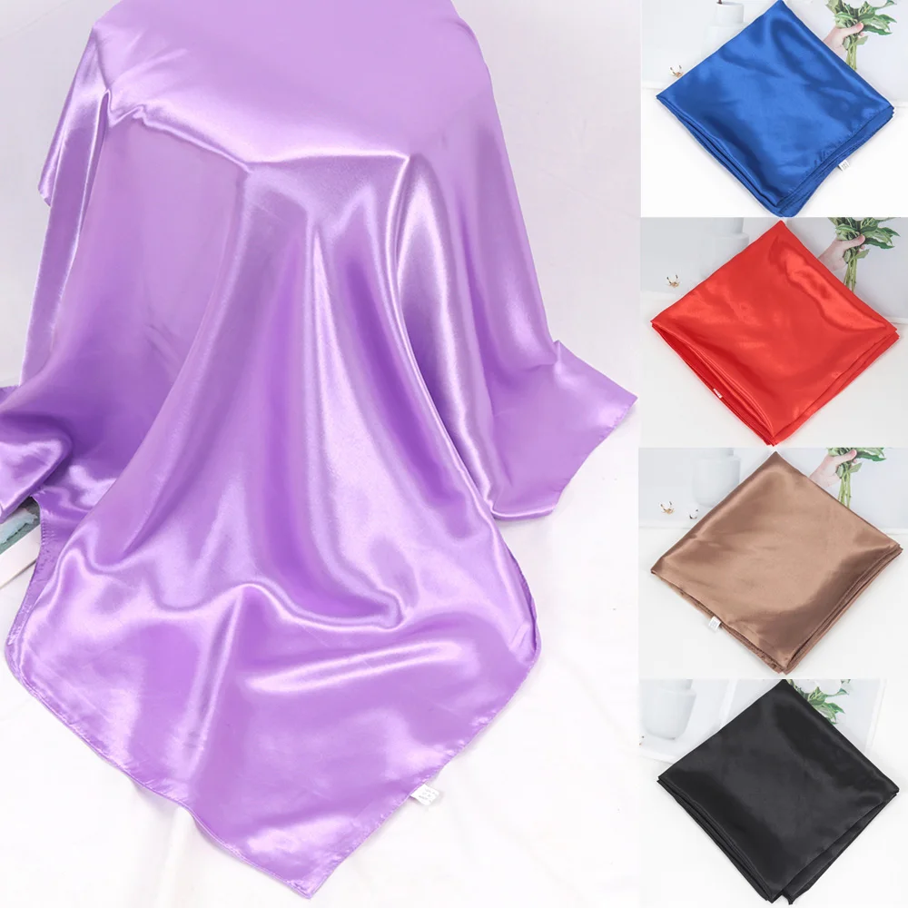 Foulard carré en satin uni 90x90cm pour femme, châle, écharpe, hijab, bandana