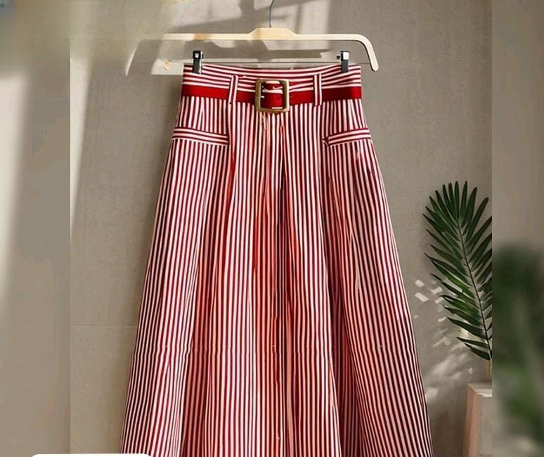 Mousseline de soie a-ligne rayé parapluie jupe femmes taille haute tempérament jupe plissée Vintage Faldas Largas été