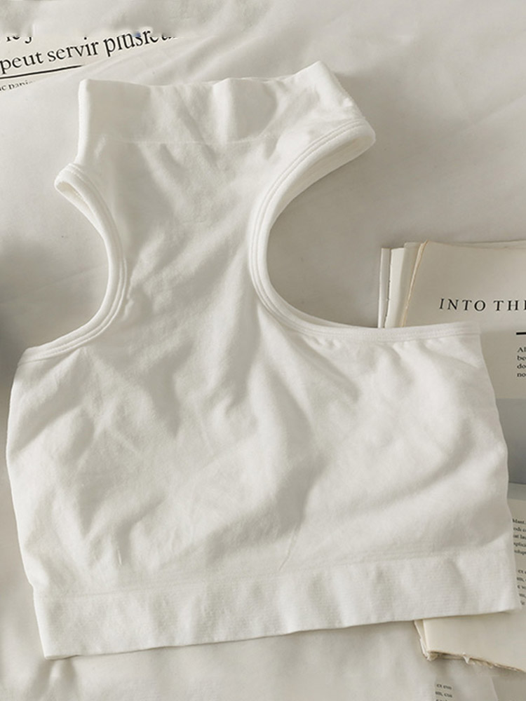 Top tricoté sans manches pour femme, haut court, épaules dénudées, col licou, soutien-gorge intégré, camisole, tendance