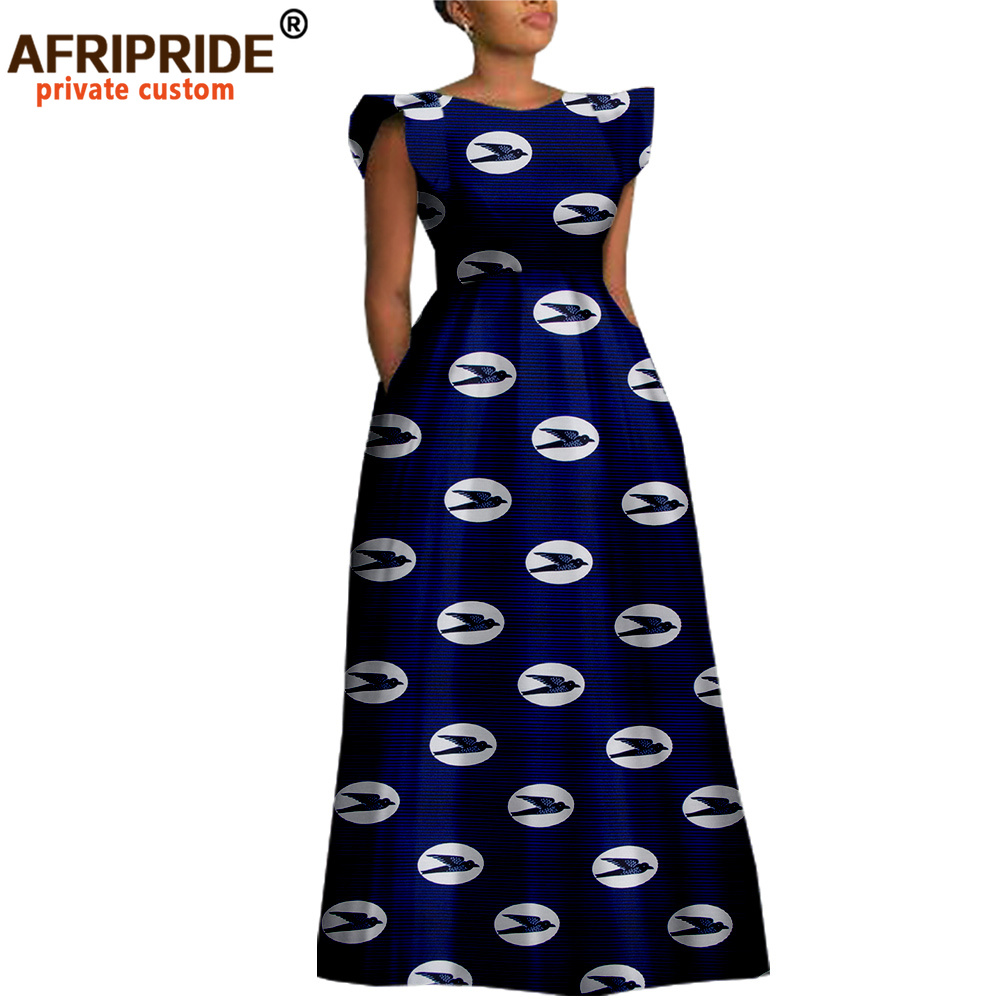 AFRIPRIDE-Robe africaine en coton pour femmes, vêtement imprimé Dashiki, manches courtes, col rond, longueur au sol, ligne A, A1825017