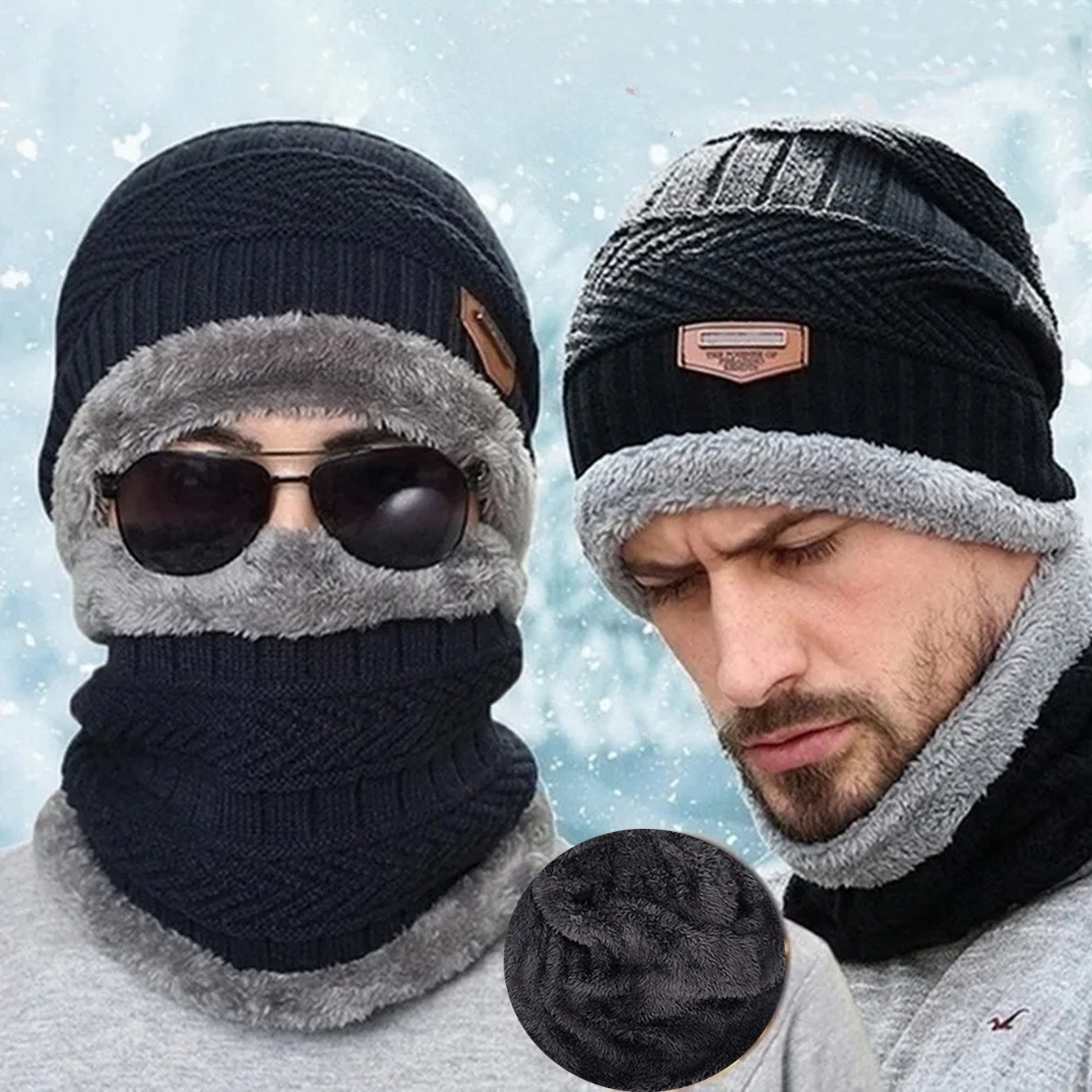 Chapeau et écharpe d'hiver en tissu épais, 2 pièces, coupe-vent, chaud et élégant pour les activités de plein air, idée cadeau parfaite