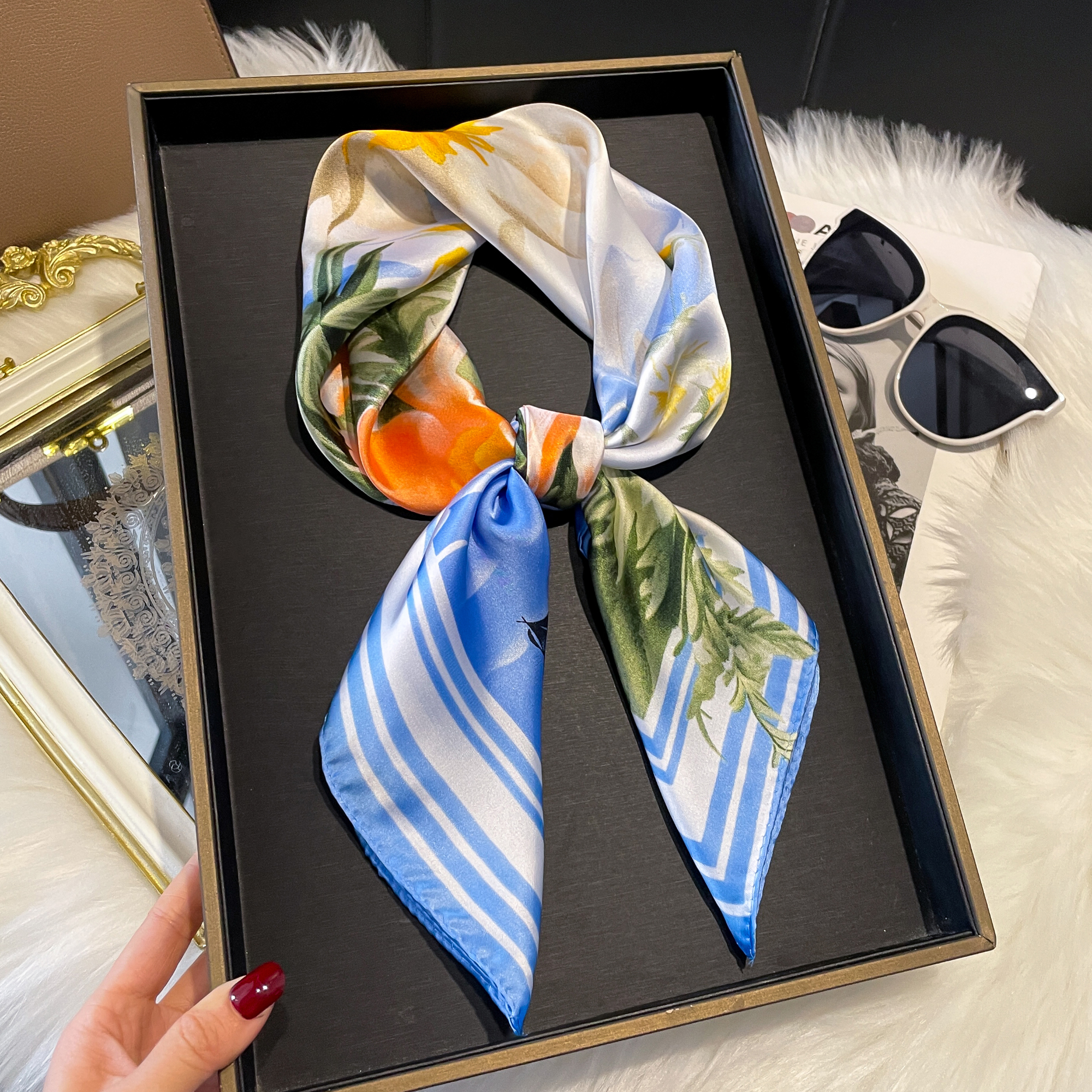 Foulard Carré en Satin pour Femme, Châle Rond Hijab, Bandeau de Cheveux, Poignet, Sauna de Luxe, 70x70cm, Nouvelle Collection