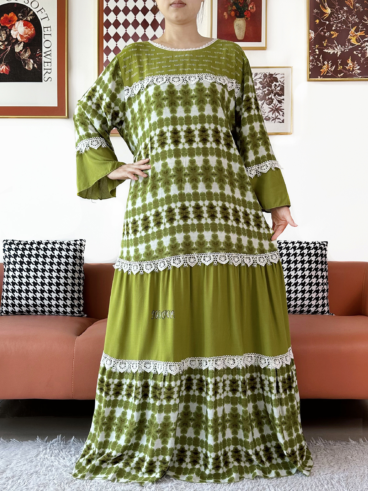 Abaya de fête pour femme de haute qualité, en coton à motif floral ondulé, style Boubou africain, Kaftan ample musulman, Robe longue avec grands châles