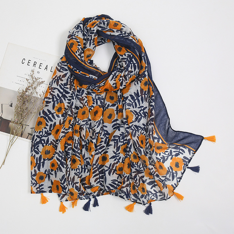 Châle en Viscose avec pompon Floral pour femme, foulard de haute qualité, foulard musulman, Hijab, collection printemps et été