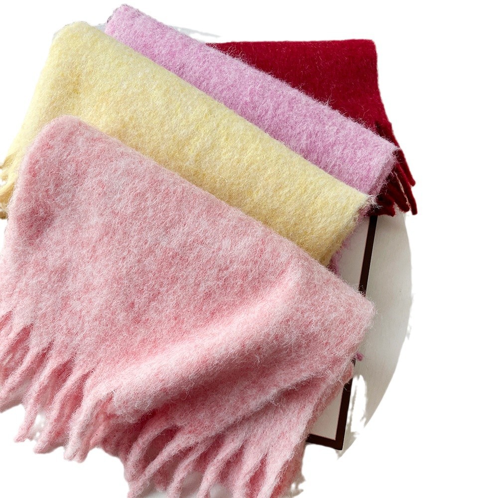 Écharpe en cachemire Mohair pour femme, 40x210cm, châle uni rose, à la mode, chaud, automne hiver