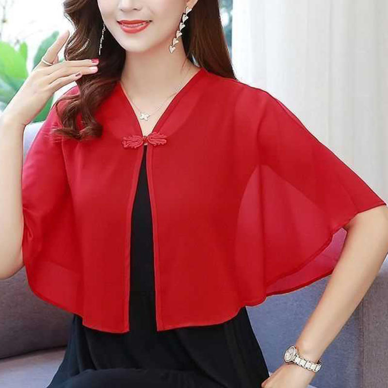 Petite écharpe en mousseline de soie pour femmes, robe d'été, coupe ample, gilet court, léger, Protection solaire, veste Cardigan, vêtements d'extérieur polyvalents