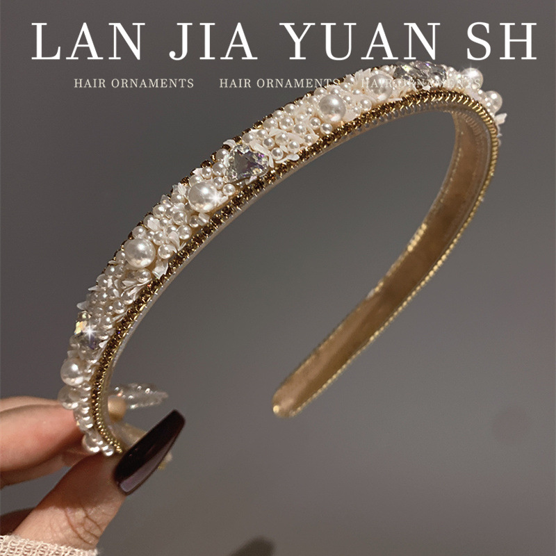 Bandeau pour femmes, accessoires de cheveux, design mince avec équipement et épingle à cheveux antidérapante, bandeau d'été en perles de strass