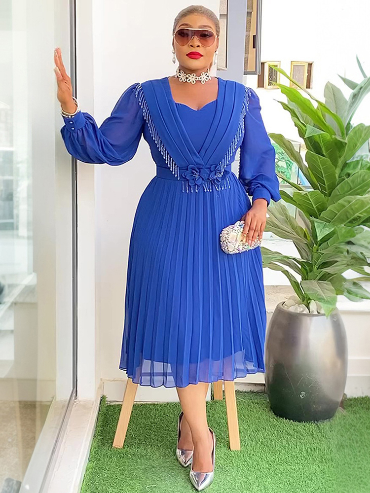 Robes de soirée de fête femmes élégantes à manches longues Robe en mousseline de soie mariage bal robes d'anniversaire africain Dashiki Maxi Robe dame vêtements