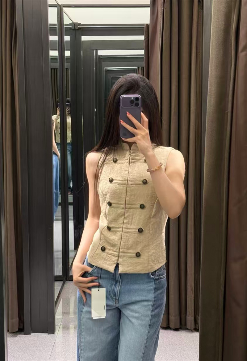 Gilet pour femme 2026 – Nouvelle collection été – Gilet sans manches uni avec boutons décoratifs – Décontracté et polyvalent