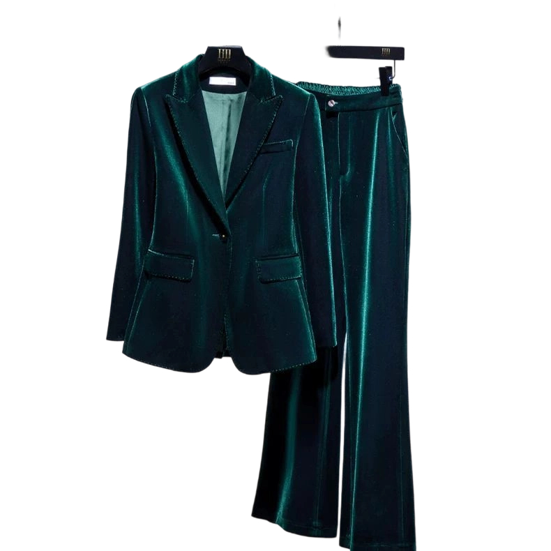 Costume en velours doré, ensemble pantalon et veste, pour femme, nouvelle collection printemps et automne 2026, veste élégante et ajustée, costume de style raffiné