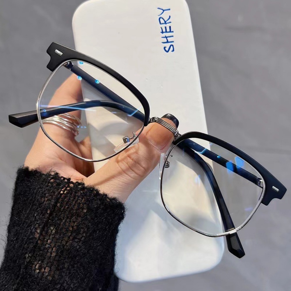 Lunettes carrées unisexes tendance pour hommes et femmes, monture en métal, lunettes polygonales, lunettes anti-lumière bleue noires élégantes