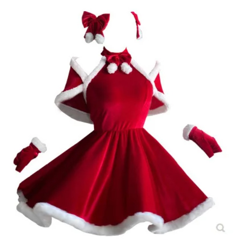 Costume de cosplay de Noël, robe, accessoires, tenue rouge du Nouvel An, cape, carnaval, tenue de fête sur le thème de Noël pour femmes adultes
