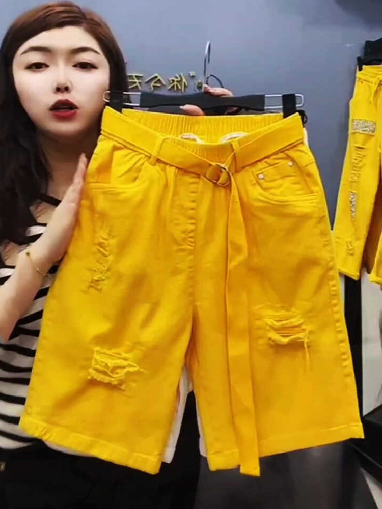 Mode jean coton femmes blanc été nouveau jean ample sarouel taille haute Shorts décontracté femme 2025