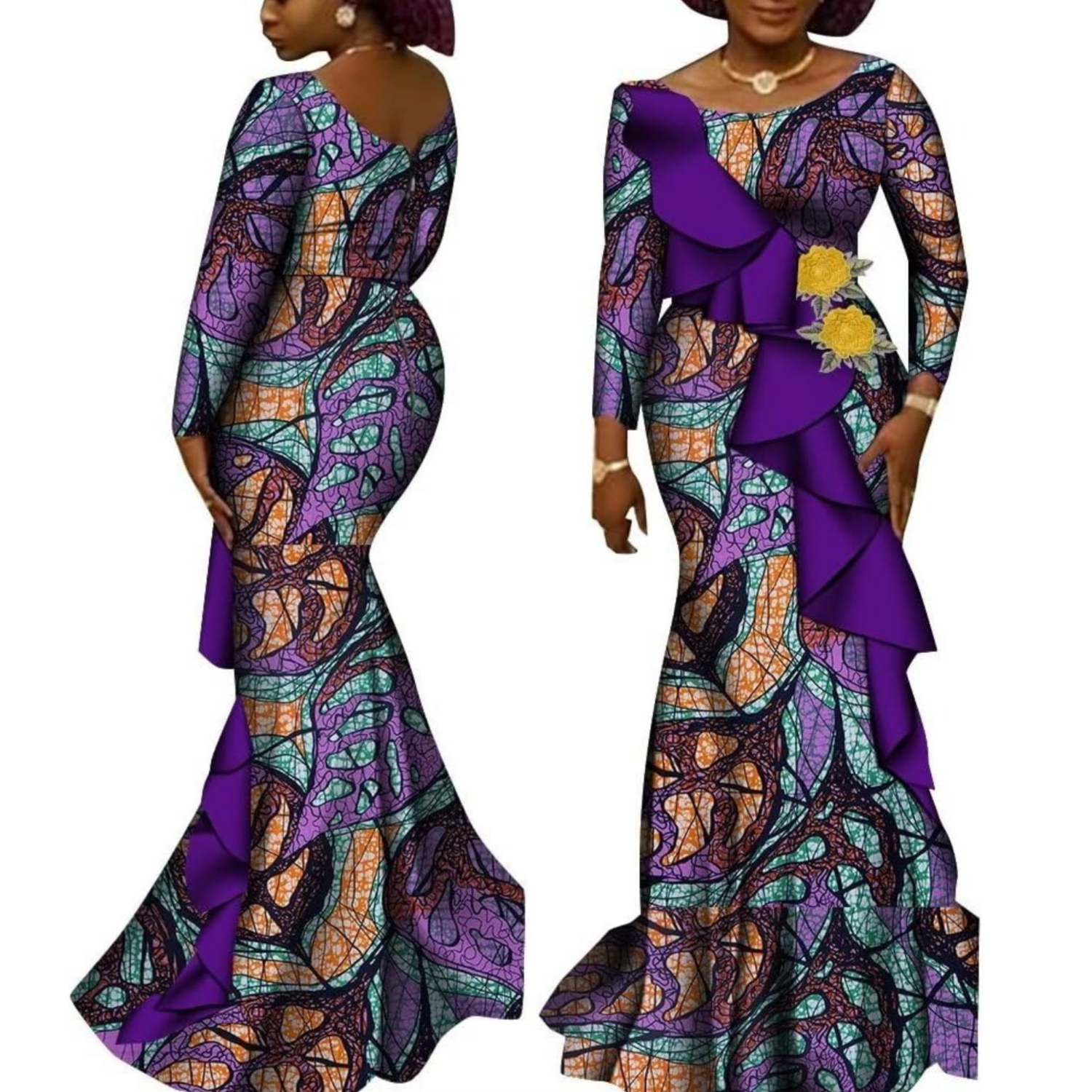 Robes africaines à manches longues pour femmes, en coton imprimé Ankara, vêtements africains pour vêtements de mariage, robes de soirée Dashiki WY9200