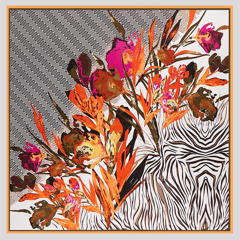 POBING-Foulard carré sergé imprimé fleurs pour femme, grand bandana, foulard de luxe, hijab